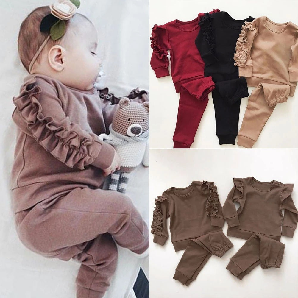 2-Piece Unisex Newborn Baby Ruffles Jumper